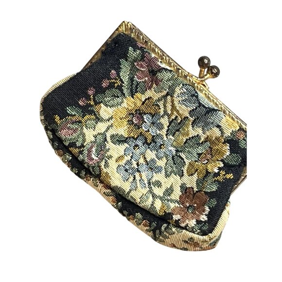 Antique Handmade Floral Needlepoint Tapestry Handbag &amp; Small Coin Purse with - Picture 6 of 16